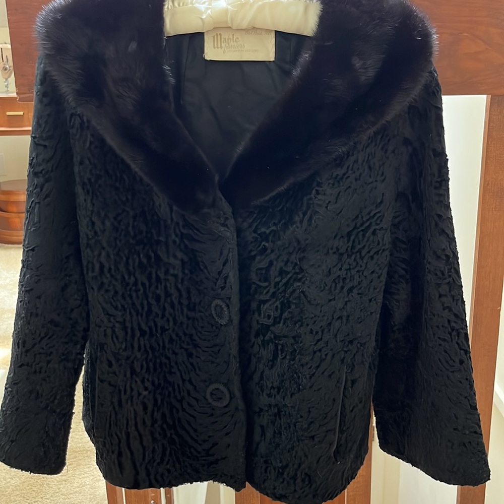 Vintage lambs fur coat with fur collar from Maple Furriers in Oak Park Illinois.